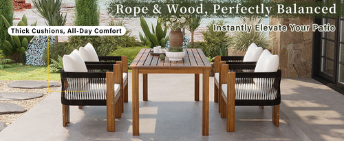 Luxury 5-Piece Outdoor Patio Dining Set for 4, Solid Acacia Wood