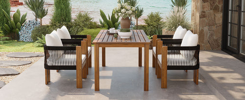 Luxury 5-Piece Outdoor Patio Dining Set for 4, Solid Acacia Wood