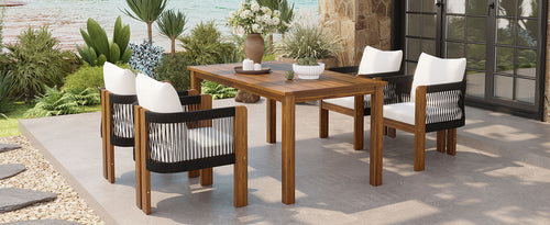 Luxury 5-Piece Outdoor Patio Dining Set for 4, Solid Acacia Wood